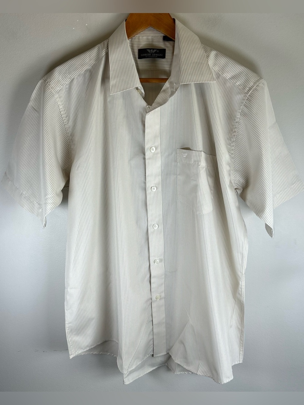 Giorgio Armani Le Collezioni Men's Shirt Sz 17.5 Tan Gray Stripes Cotton Vintage